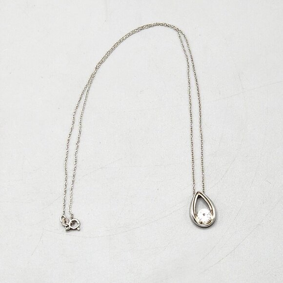Sterling Silver Teardrop Pendant Necklace w CZ accent 925 DL Italy Link Chain - Picture 2 of 9